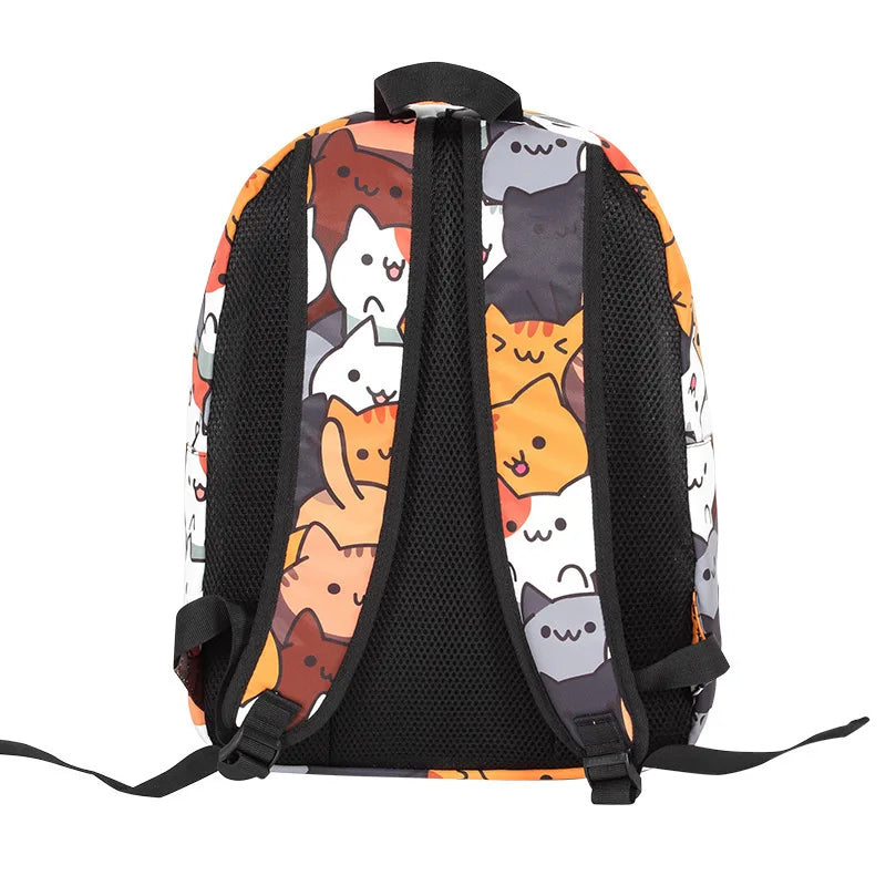 Anime Neko Atsume Women Backpack for Girls Boys Cute Cat Backyard Travel Rucksack Cute Cat Student Backpacks