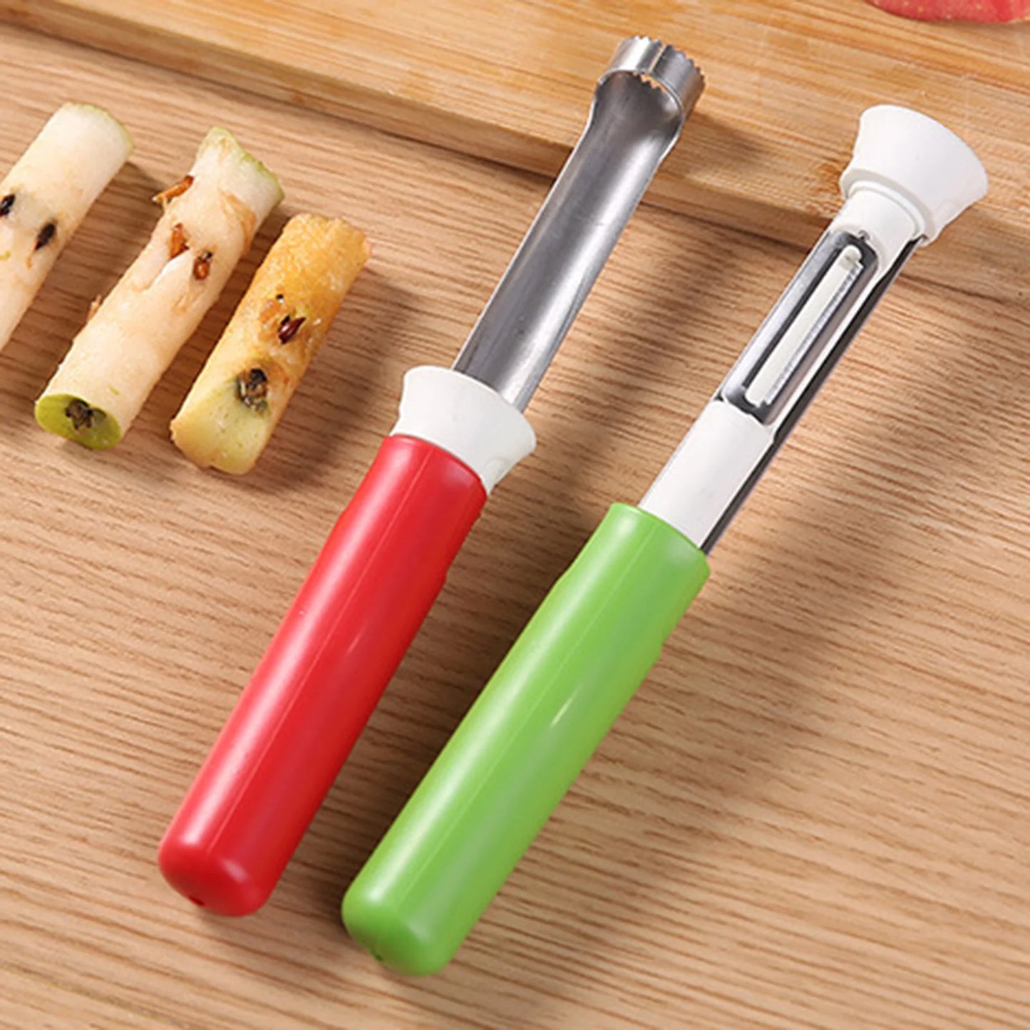 2 in 1 Fruit Corers Peeler Stainless Steel Handheld Fruit Core Extractor Reusable Multifunctional Fruit Peeling Tool for Kitchen