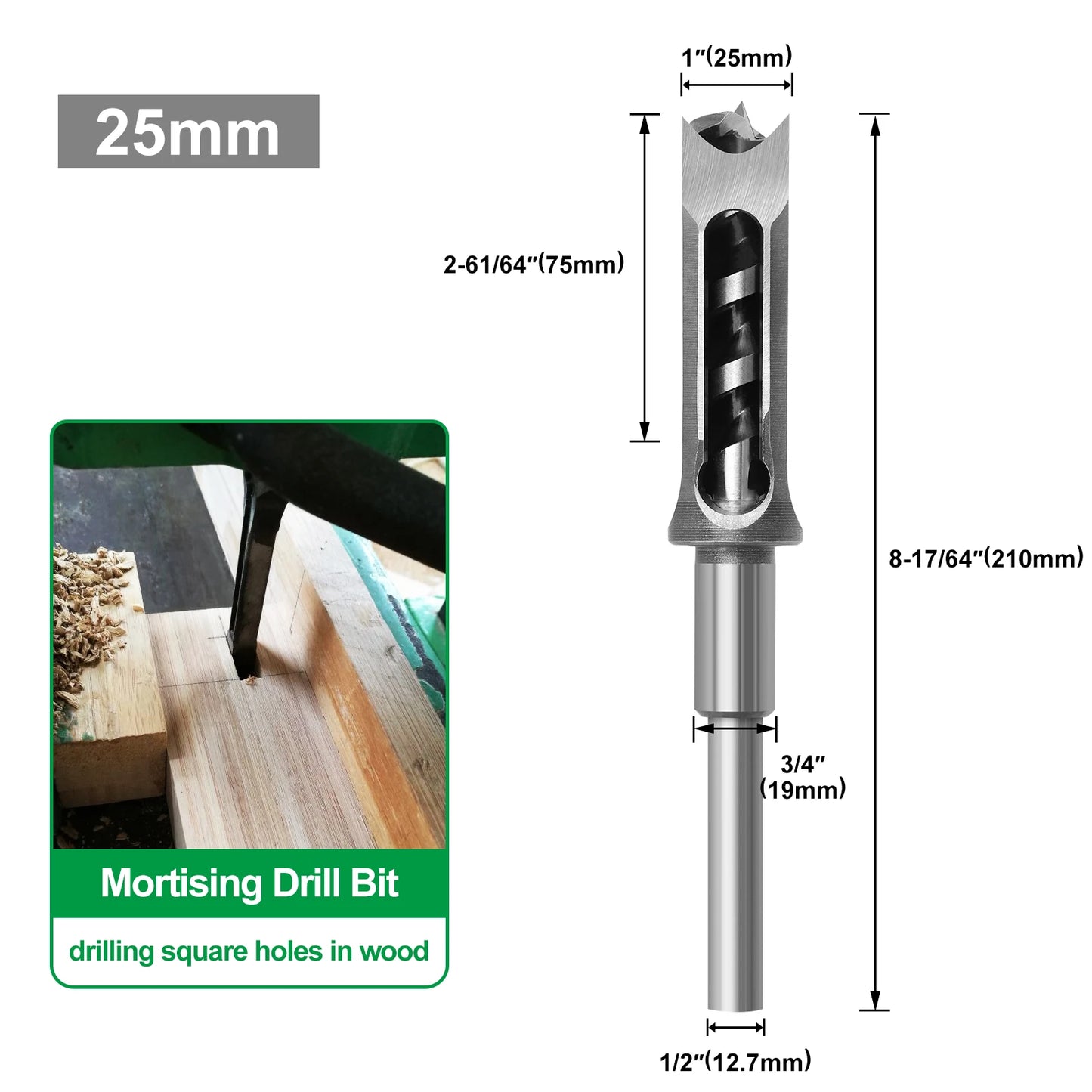 Woodworking Square Drill HSS Twist Square Hole Drill Bits Auger Mortising Chisel Extended Saw for Woodworking Tools