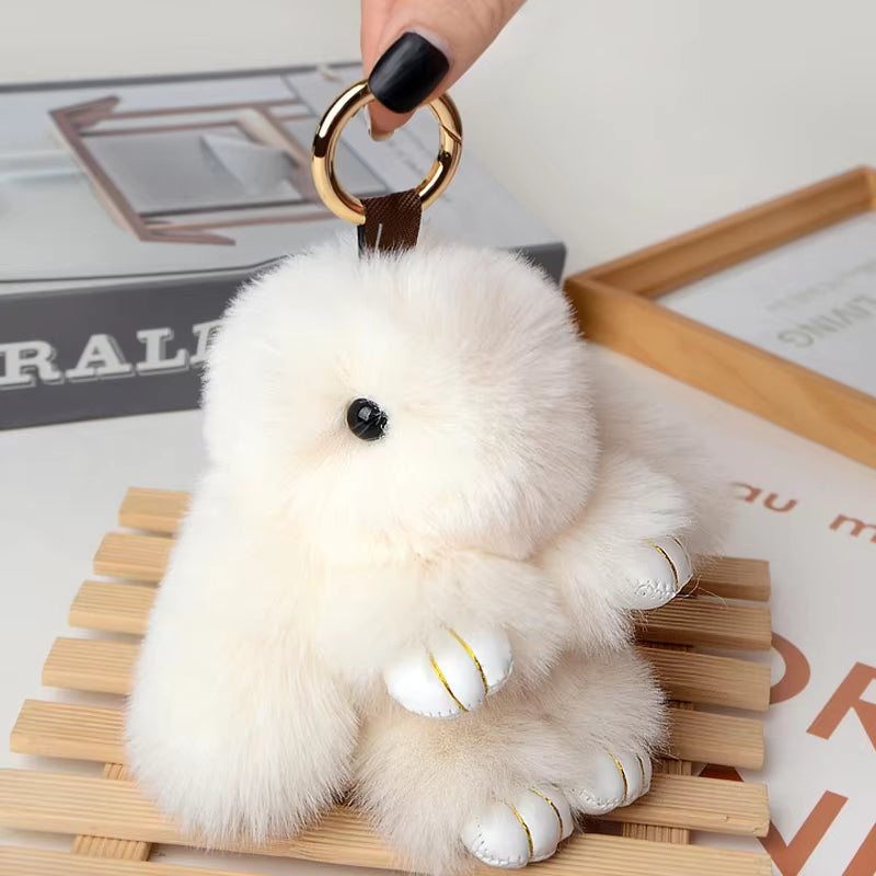 Fluffy Fur Pompom Rabbit Keychain Women Cute Bunny Key Chain Female Bag Car Charms Trinket Hare Toy Jewelry Party Gift