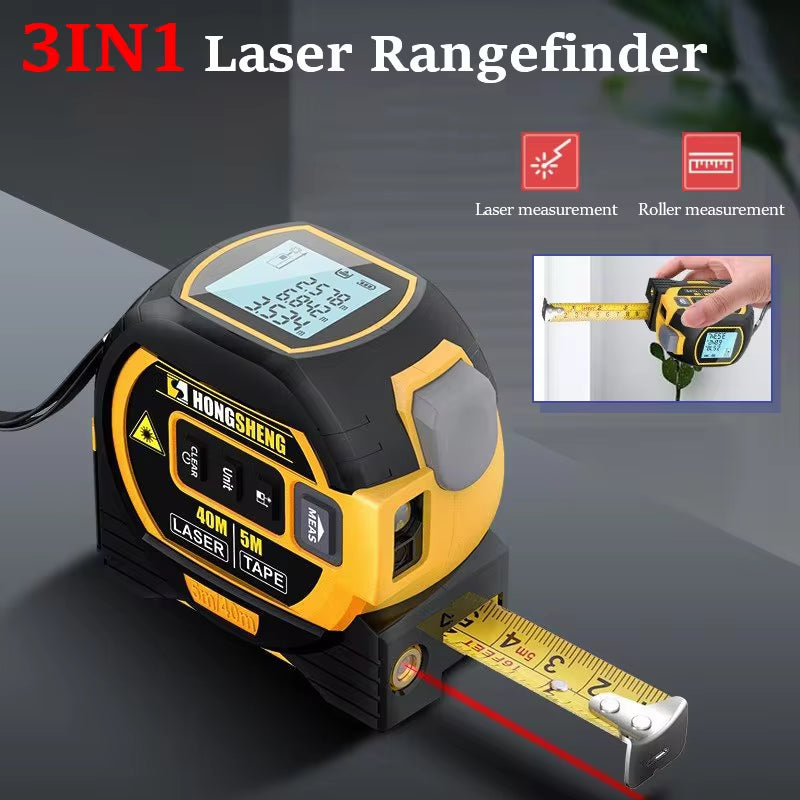 3 in 1 Laser Tape Measure Laser Distance Measuring Rangefinder Infrared High-Precision Digital Electronic Ruler Measuring Level