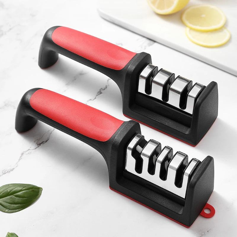 Kitchen Knife Sharpener with No-slip Bottom 3 Purpose Cutter Household Multifunctional Portable Black 3 Segments Kitchen