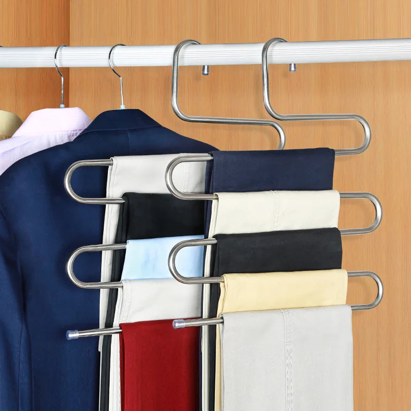 Multilayer Stainless Steel Clothes Hangers S Shape Pants Storage Hangers Clothes Storage Rack Household Storage Cloth Hanger