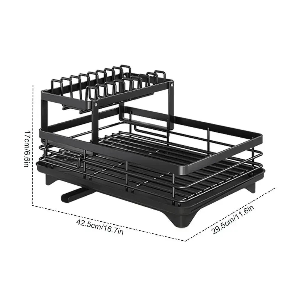 Dish Drying Rack Adjustable Kitchen Plates Organizer with Drainboard Over Sink Countertop Cutlery Storage Holde