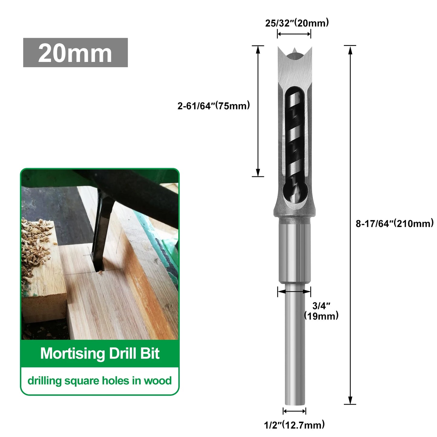 Woodworking Square Drill HSS Twist Square Hole Drill Bits Auger Mortising Chisel Extended Saw for Woodworking Tools