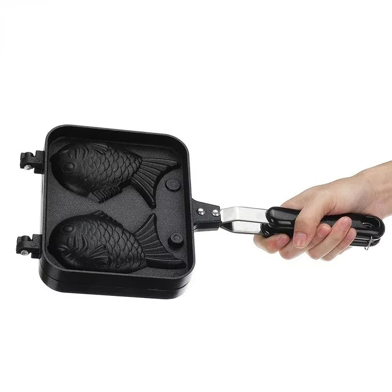 Kitchen Japanese Taiyaki Double Fish Shaped Hot Dessert Waffle Cake Maker Pan Japanese Pancake Double Pan Fry Pan Waffle Molds